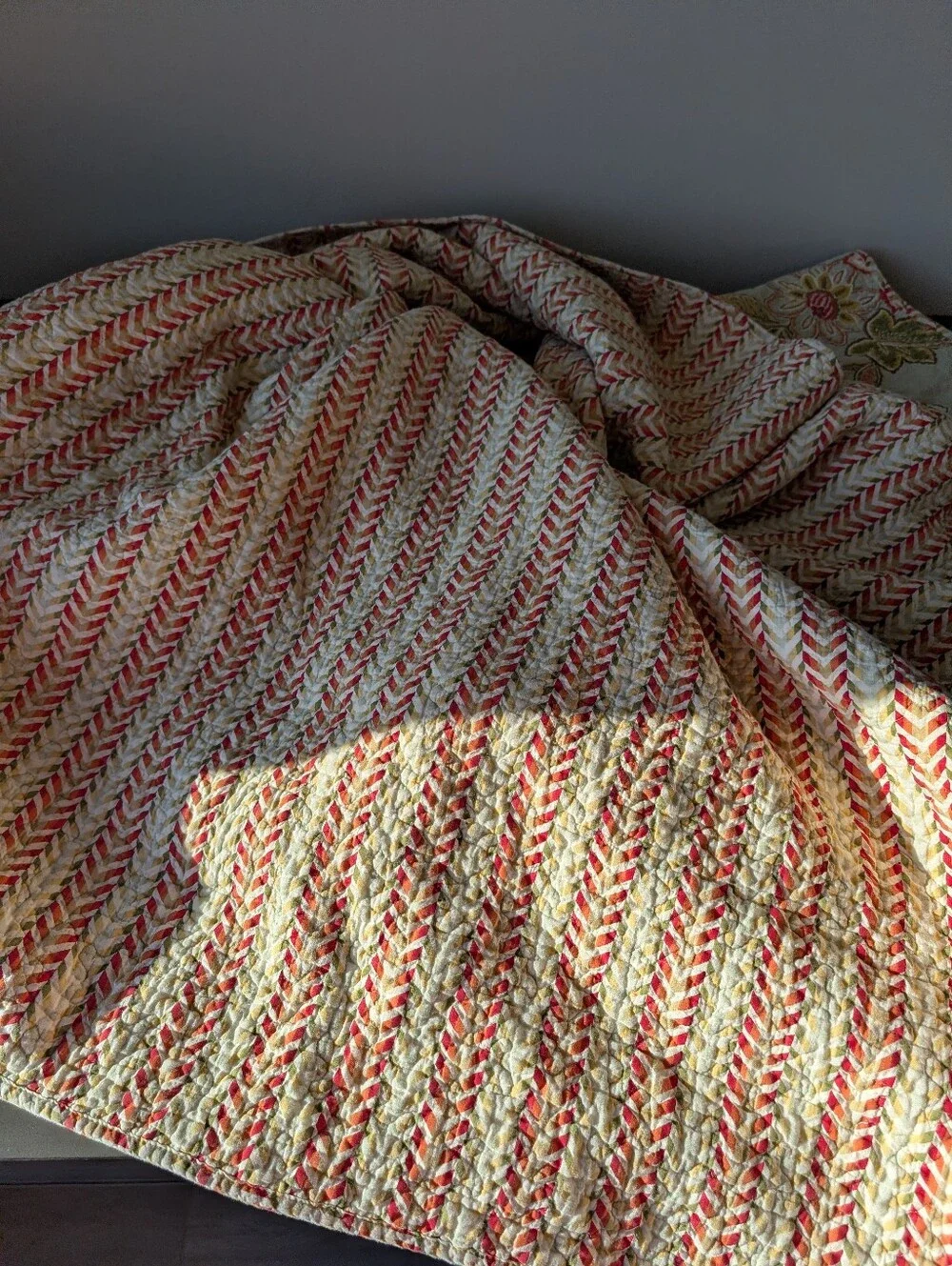 Waverly Floral Green Pink Botanical Quilted Coverlet Bed Spread Size 84